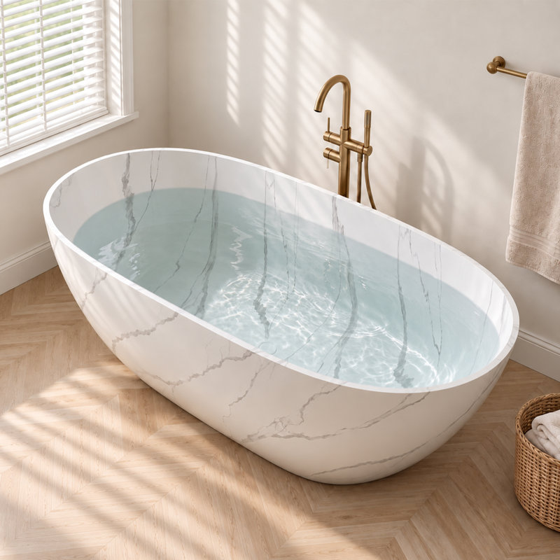Baignoire de trempage autoportante en résine 63 po x 30 po, Blanc