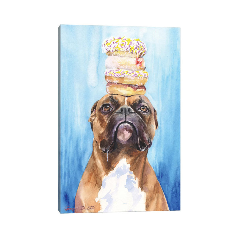 Boxer And Donuts by George Dyachenko - Wrapped Canvas Print, 152.5 cm H x 101.5 cm W