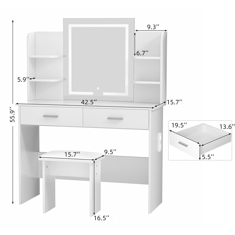 Vanity Set With LED Mirror & Built-in Outlets