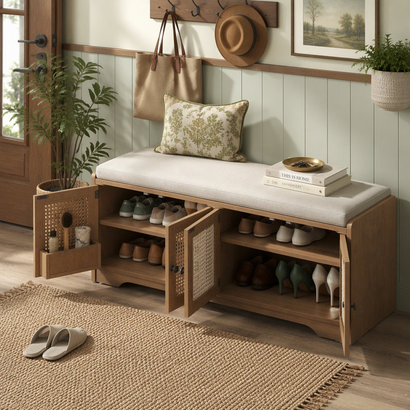Banc de rangement Rustic, Beige, Beige, Brown