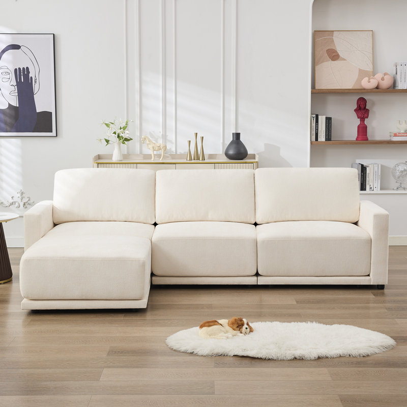 Canapé modulaire 4 pièces avec repose-pieds surdimensionné, Chenille blanche