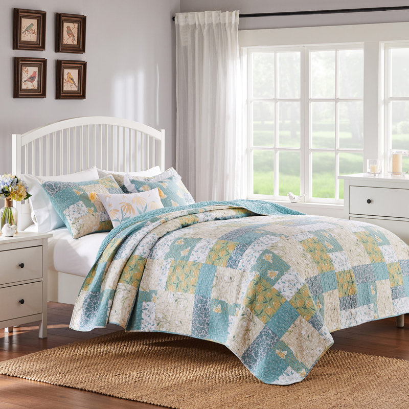 Ensemble de courtepointe 3 pièces 90 x 90 + 20 x 26 Greenland Home Fashions Evangeline Mist, Grand lit