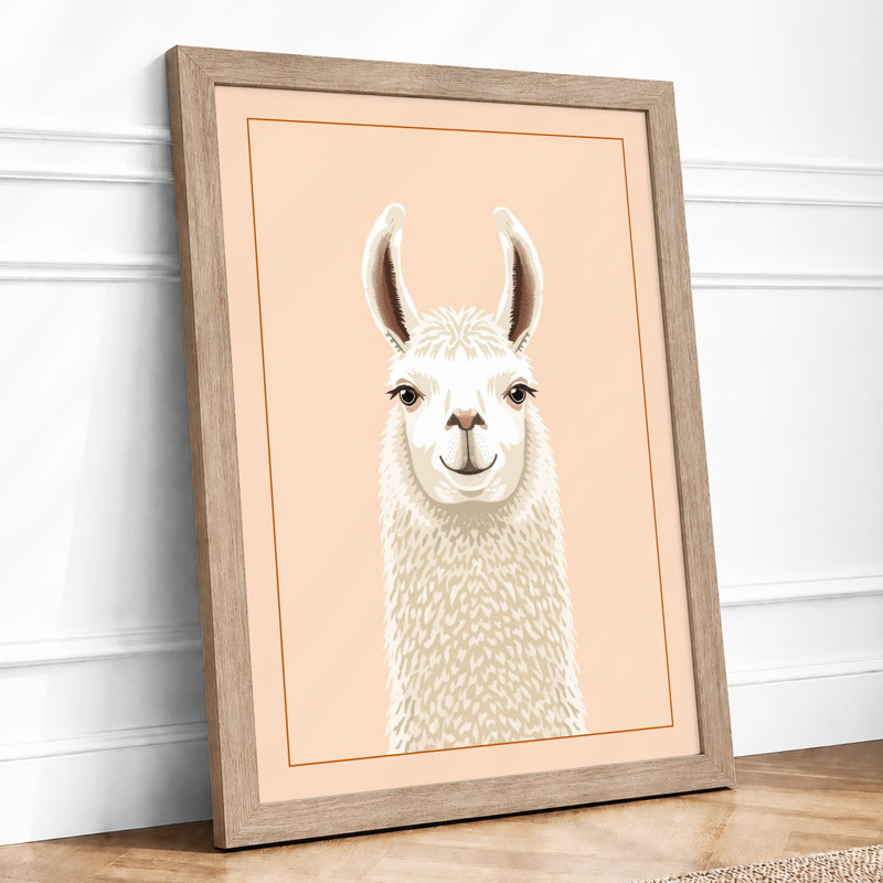 Gentle Llama Minimalist - Framed Print, A3 - 42.0 x 29.7 cm, Oak