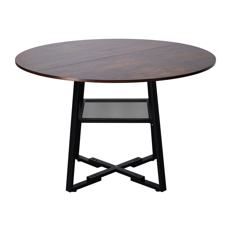 Round Metal Base Dining Table, Brown, Black