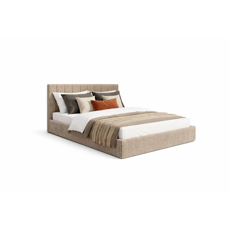 Seto 1 Upholstered Bed Frame With Container, Without Mattress, Beige, European Double (140 x 200 cm) 