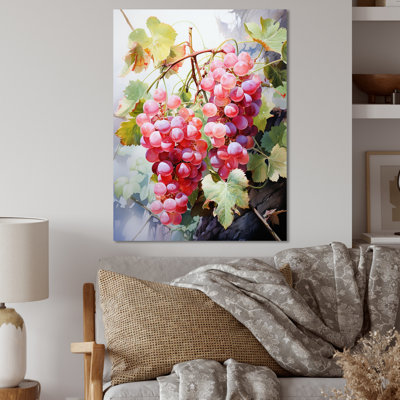 Raisins roses et vignes romantiques - Décoration murale en métal de style campagnard