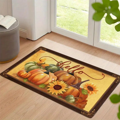 Tapis de bienvenue 1Pc Autumn Harvest - imprimé citrouilles et tournesols, envers en caoutchouc antidérapant, lavable à la machine, facile à nettoyer, parfait pour l'entrée intérieure, la chambre à coucher, le salon ou le café (（20 x 31 pouces)
