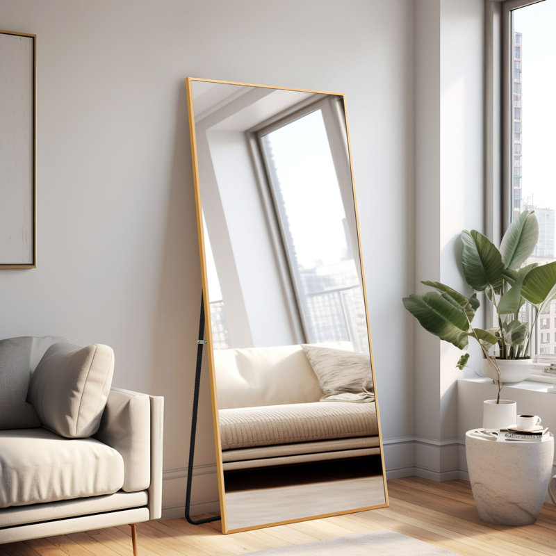 Avilynn Metal Rectangle Mirror, Gold, 71" x 31"