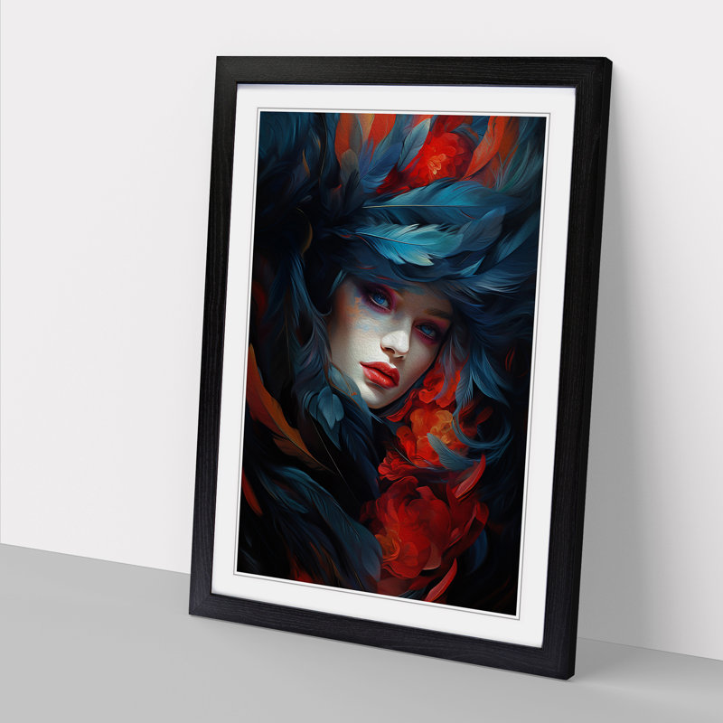 Feather Tachisme No.2 - Single Picture Frame Print on Wood, 46cm H x 34cm W x 2cm D, Black