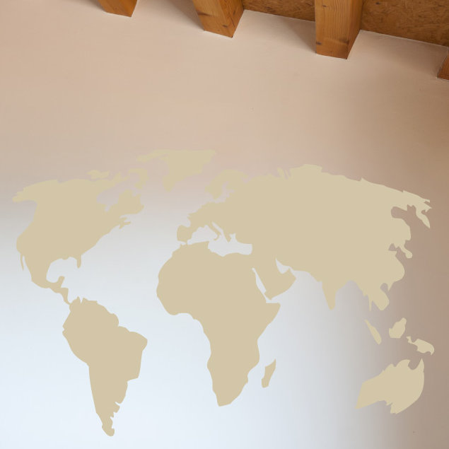 Décalcomanie murale carte du monde, H 22 po x l 32 po x P 0,01 po, Beige