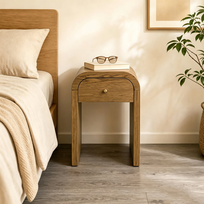Table d'appoint incurvée en bois de noyer avec table de bout à 1 tiroir et table de bout à bord arrondi pour le salon de la chambre à coucher