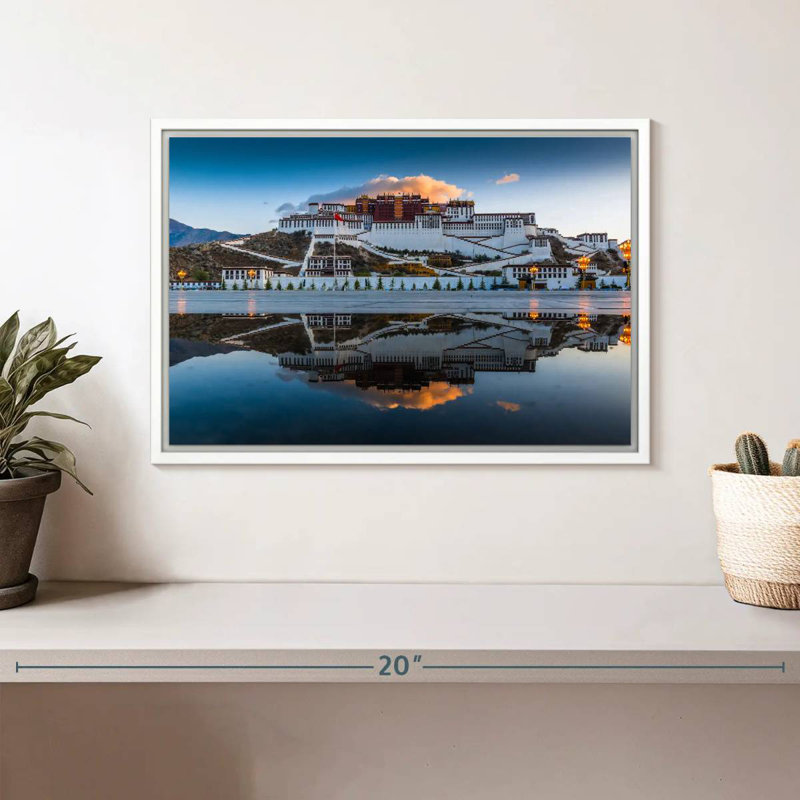 Palais du Pocala au Tibet, Cadre flottant blanc, 13 po x 9 po