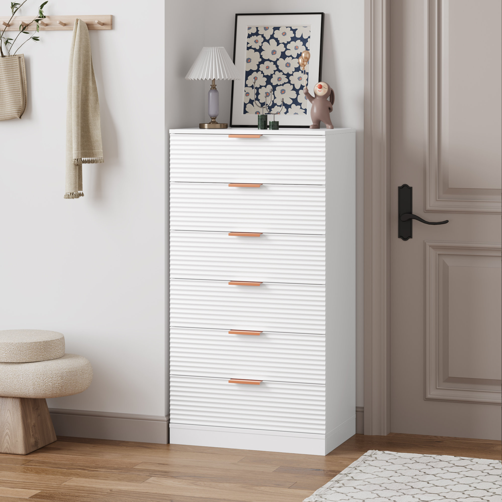 Drawer Dresser Storage Cabinet for Makeup Dresser Tall Chest of Drawers,  Drawer Chest Makeup Cabinet with Wheels Wood Closet Storage Drawers for