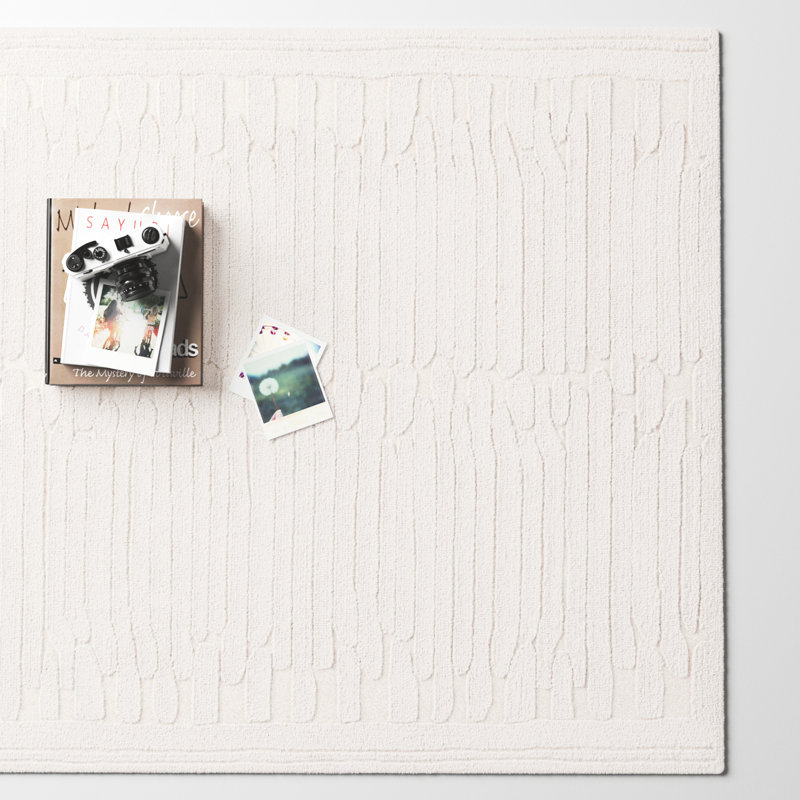 Elona Hand Tufted Wool/Cotton Area Rug in Ivory, Rectangle 3' x 5'