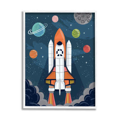 «Rocket Ship Ready for Flight Outer Space Planets», art numérique de la giclée encadrée par Lisa Perry White