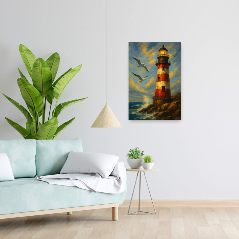 Coastal Lighthouse Sunset 1 Piece Wrapped Canvas Wall Art, 60.96 cm H x 40.64 cm W