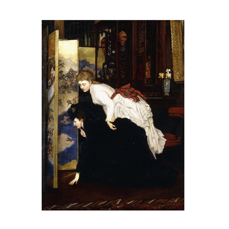James James, James Tissot, jeunes femmes regardant des objets japonais, C.1869-1870, art sur toile, H 24 po x l 18 po