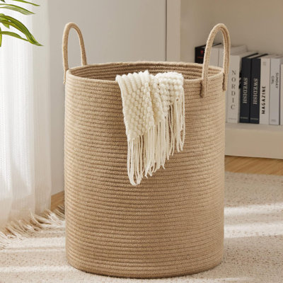Panier à linge en corde de jute, panier à linge 58L pour chambre de bébé | Grand panier à linge tissé avec poignées robustes, panier à linge pliable pour la lessive, vêtements, jouets dans la chambre à coucher