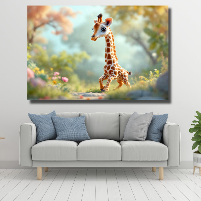 Art mural en verre trempé bébé girafe, 18" H x 24" W