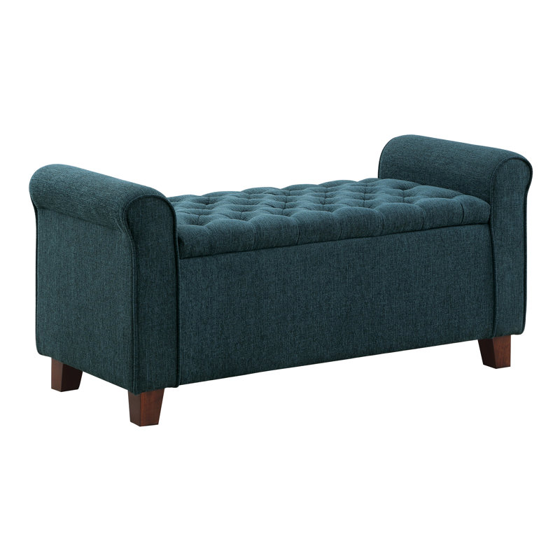 Kalene Polyester Blend Upholstered Storage Bench, Bleu marine