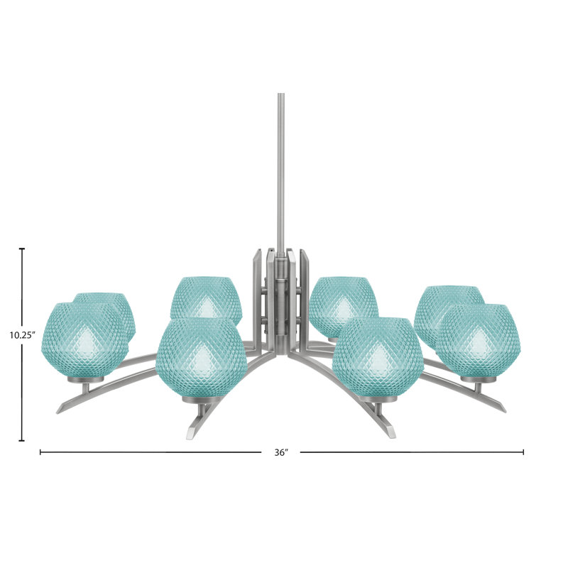 Lustre lumineux avec verre texturé turquoise de 6 po, Graphite, H 58,25 po x l 36 po x P 36 po, 8