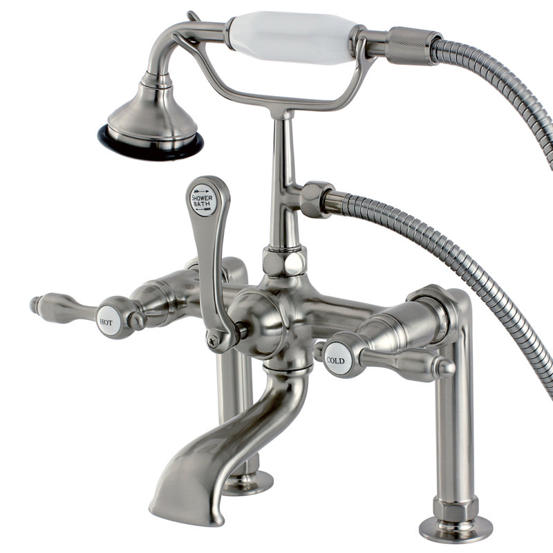 Robinet de baignoire sur pattes à 3 poignées et 2 poignées à fixation sur le comptoir avec douche à main Kingston Brass Tudor