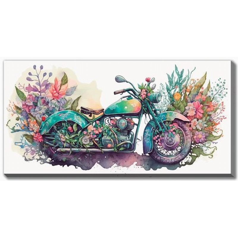 Motocyclette I, art mural sur toile, H 10 po x l 20 po