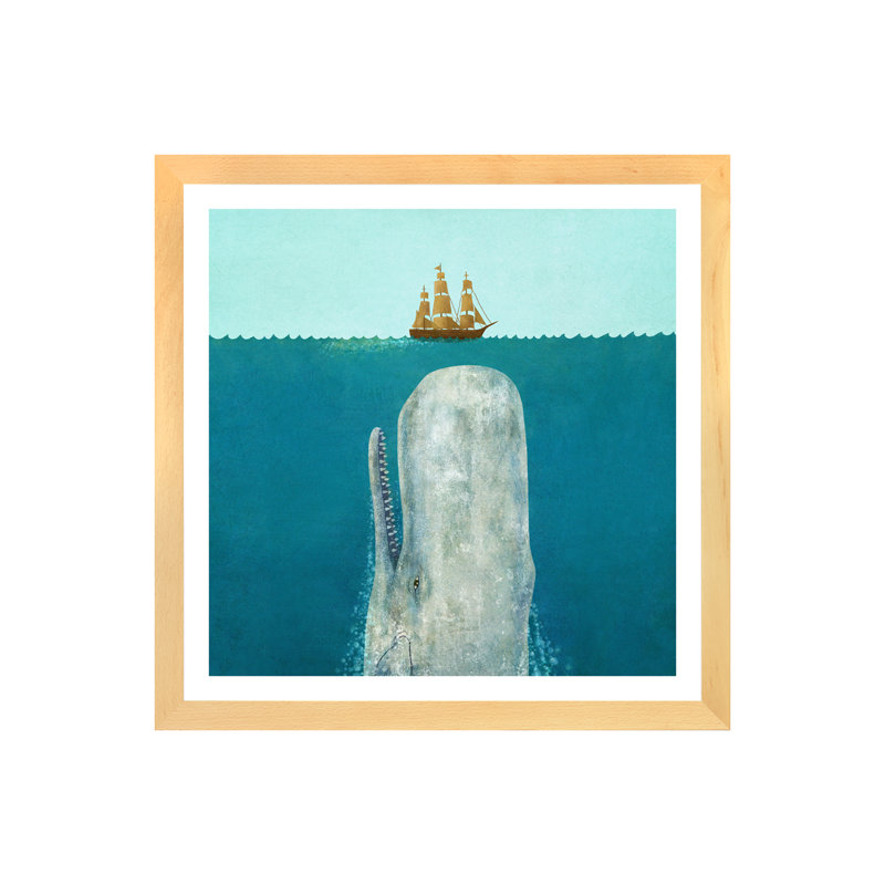 «The Whale Square» par Terry Fan, H 24 po x l 24 po x p 1 po, Papier beaux-arts encadré bois naturel