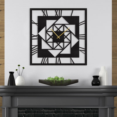 Large Metal Wall Clock Modern Geometric Square Wall Sculpture Silent Hanging Home Decor Living Room -  SIGNLEADER, MTC-0711-2312-P.LGD-B.BK-36x36