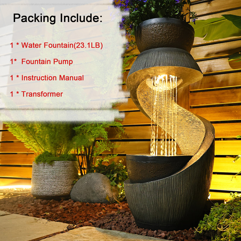Marelin Hand Crafted Weather Resistant Floor Fountain with Light
