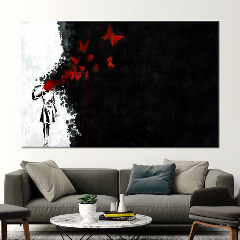 Abstract Butterfly Girl Wall Art featuring Butterflies and a Girl Headshot, Does Not Apply, 80 cm H x 110 cm W