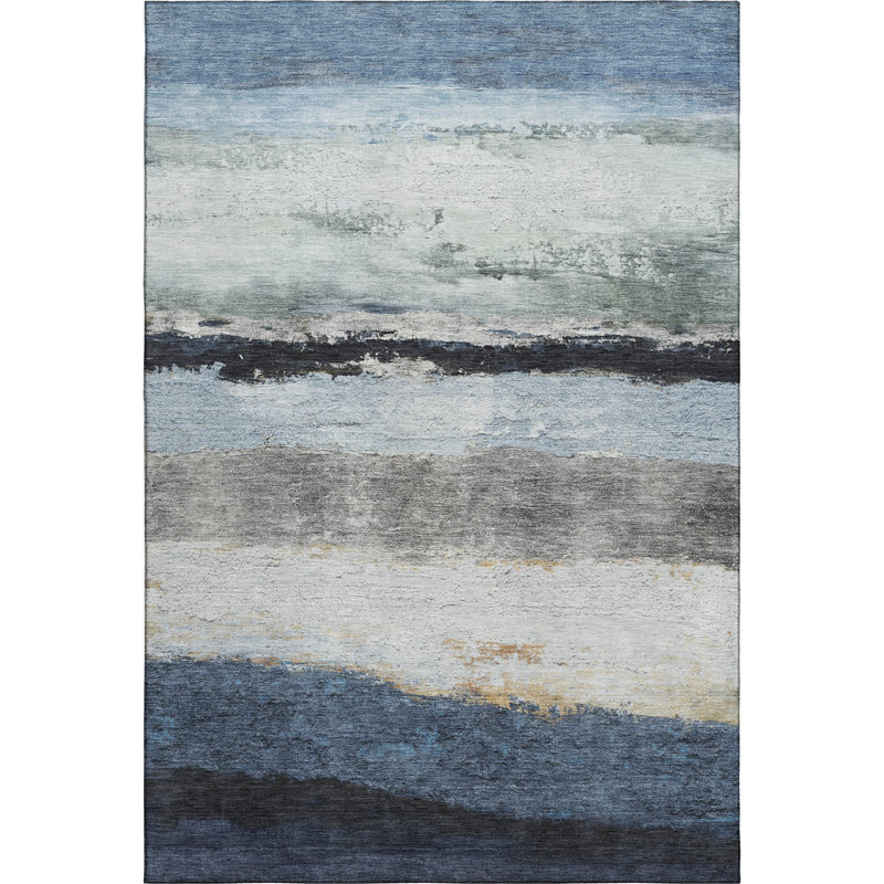 Premium Machine Washable Mayfield Striped Rug, Blue, 8' x 10'