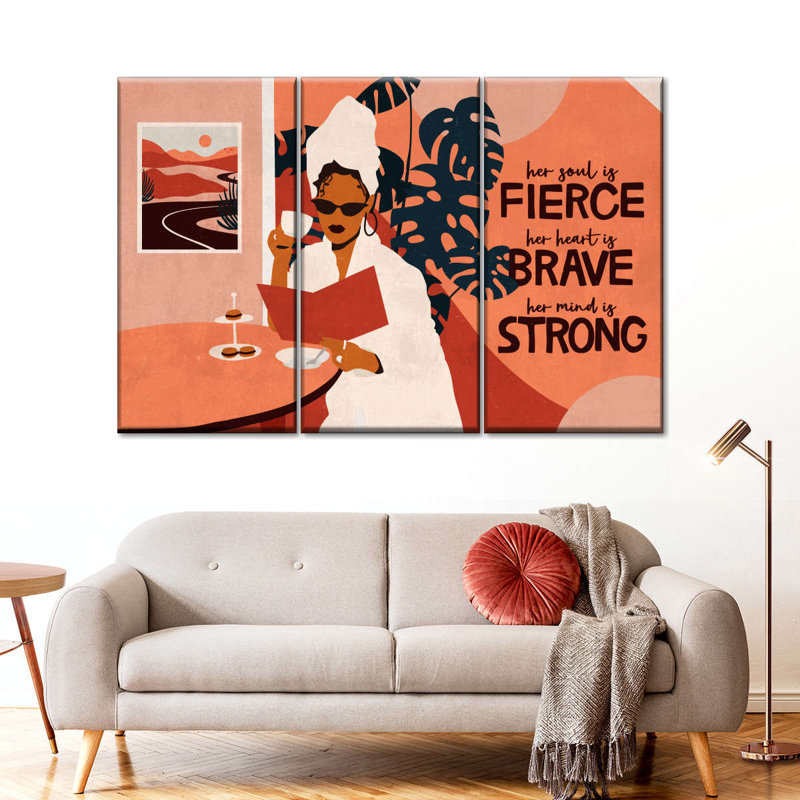 «Women Empowerment Fierce Brave Strong Woman on Canvas», reproduction de 3 pièces, H 65 po x l 42 po x P 1 po