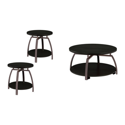 3 Piece Round Table Set With 3 Open Shelves In Dark Charcoal