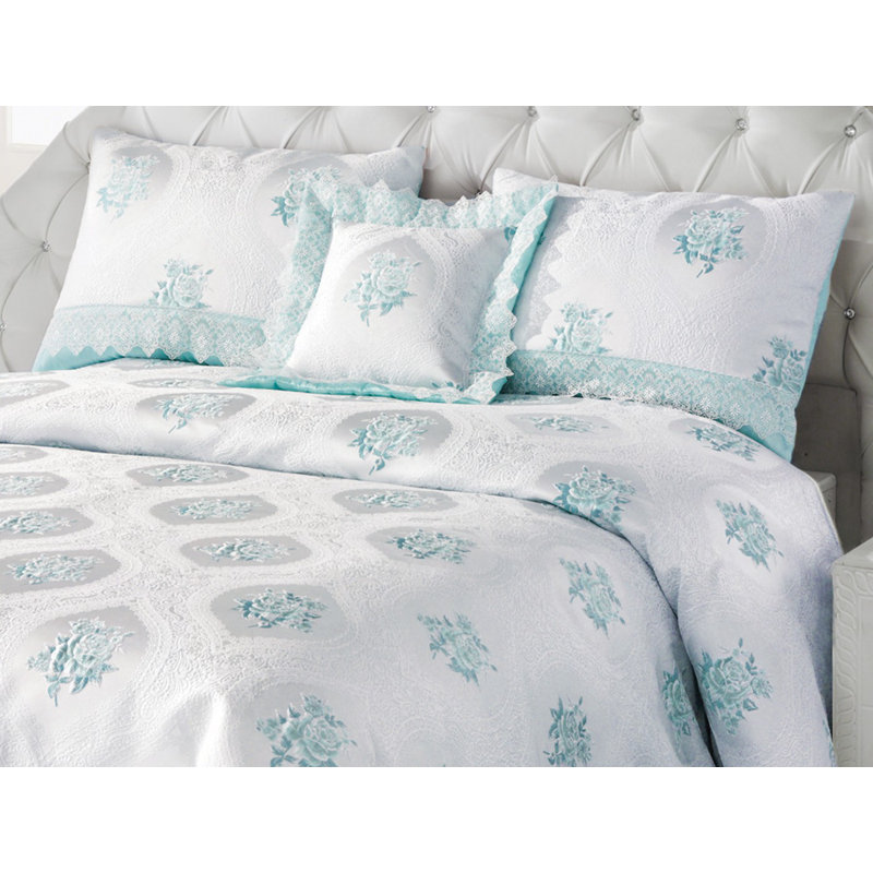 Couvre-lit / couvre-lit 100% coton, Blanc / Bleu