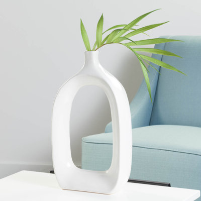 Keiko 15" Modern Cut Out White Ceramic Vase