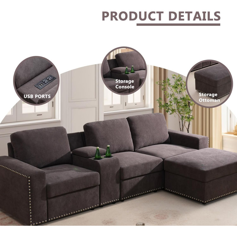 Canapé modulaire de coin en flanelle configurable de 105 po avec pièces de 105 po
