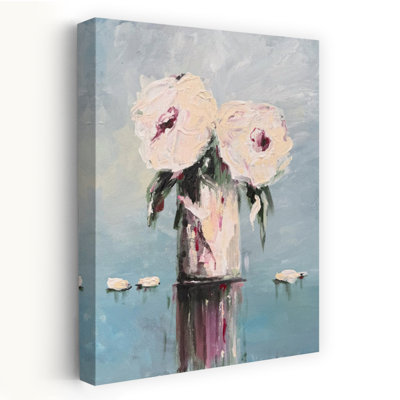 White Roses Dreamy Impressionist Modern Rose Flower Wall Art 1 Piece Wrapped Canvas Wall Art