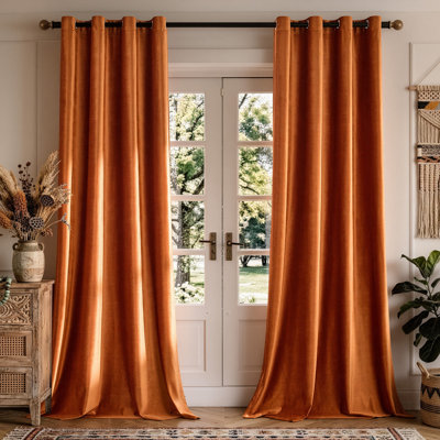 Velvet Blackout Thermal Curtain Panel –  Room-Darkening Grommet Solid Color Drapes for Living Room Bedroom (Set of 2)