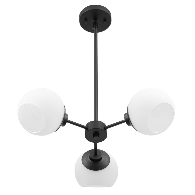 Stoll 3-Light Chandelier Matte Black with Opal Glass
