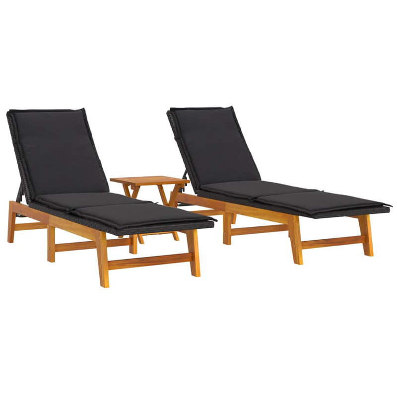Alies 200cm Long Reclining Acacia Double Chaise with Cushions and Table