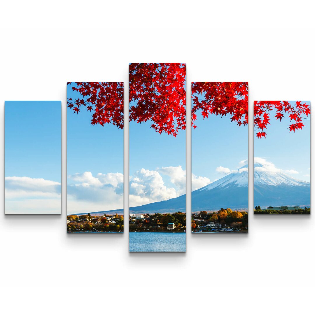 5-tlg. Leinwandbilder-Set Mount Fuji im Herbst