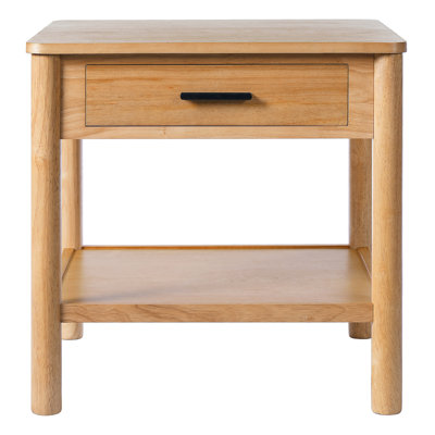 End Table K/d With 1 Drawer, Simple Luxury Presence, High - Quality Solid Rubber Wood, 24" Width For Side Storage Use, One Drawer Grid Setup Natural Finish Appearance, Lines Design, Temperature Dried