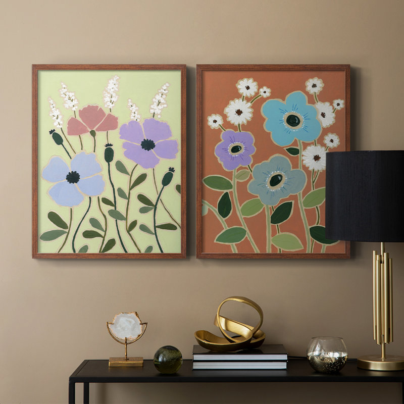 Woodblock Floral III - reproduction encadrée de qualité supérieure - prête à être accrochée - aucun clou requis - aucun clou requis