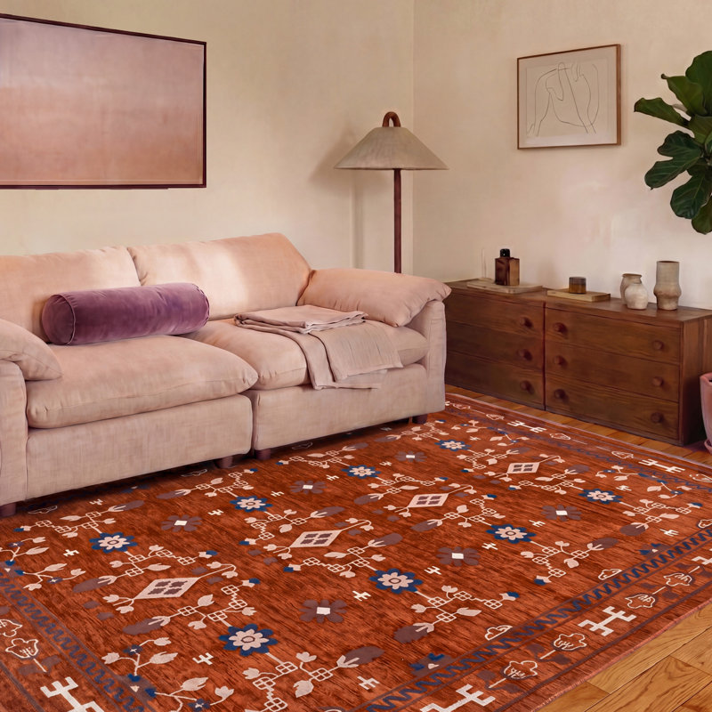 River Slim Washable Rug, Rust, 7'10" x 10'