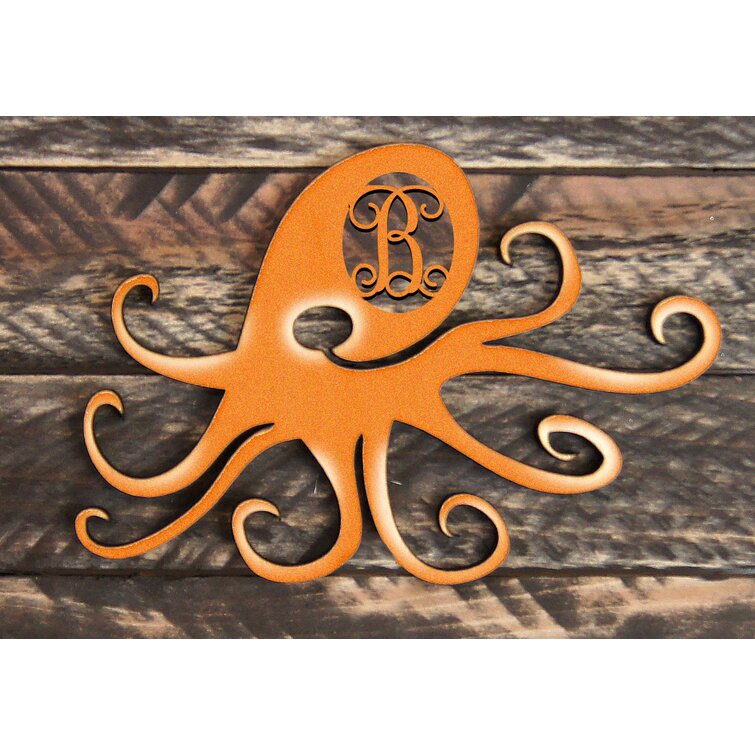 aMonogramArtUnlimited Octopus Vintage Rustic Single Letter Wooden Shape Wall Décor Letter: E
