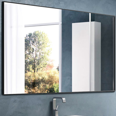 Miroir mural 36 po x 24 po noir avec cadre en aluminium robuste - facile à installer dans la chambre à coucher, la salle de bain et le salon 36 x 24 po