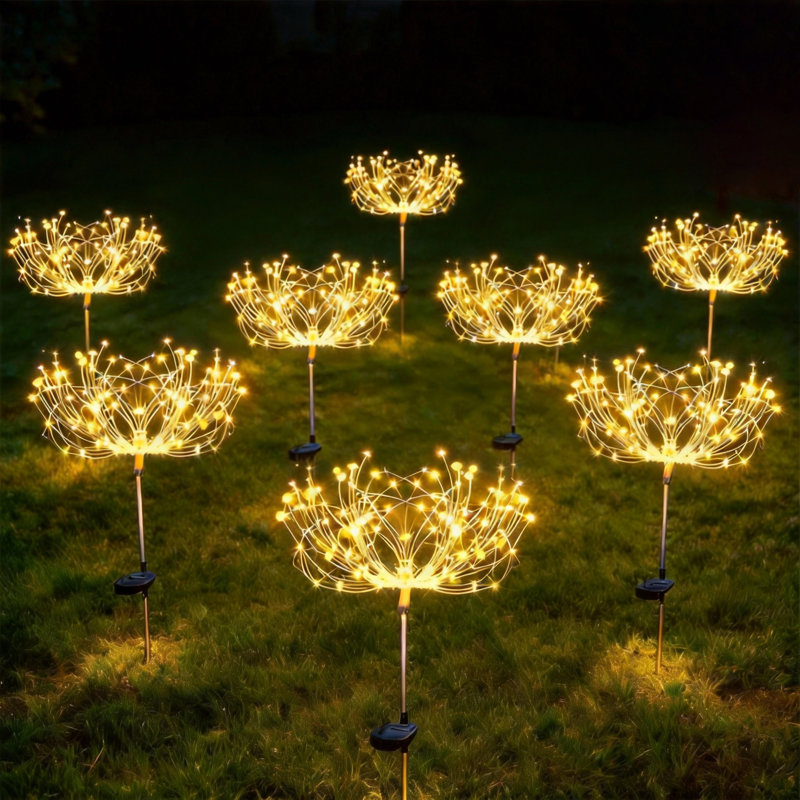 Silver/Black Low Voltage Solar Powered Integrated LED Pathway Light Outdoor Waterproof Solar Firework Lights for Christmas Decor