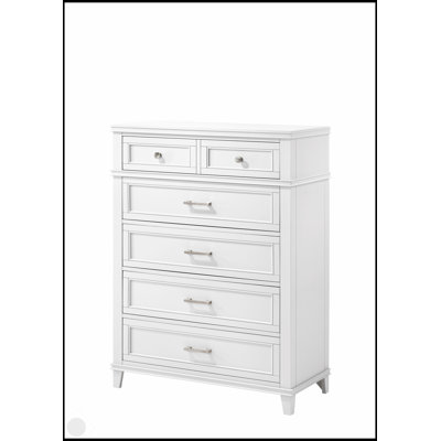 Commode blanche à 5 tiroirs avec joints en queue d'aronde durable et rangement spacieux pour un décor moderne et traditionnel