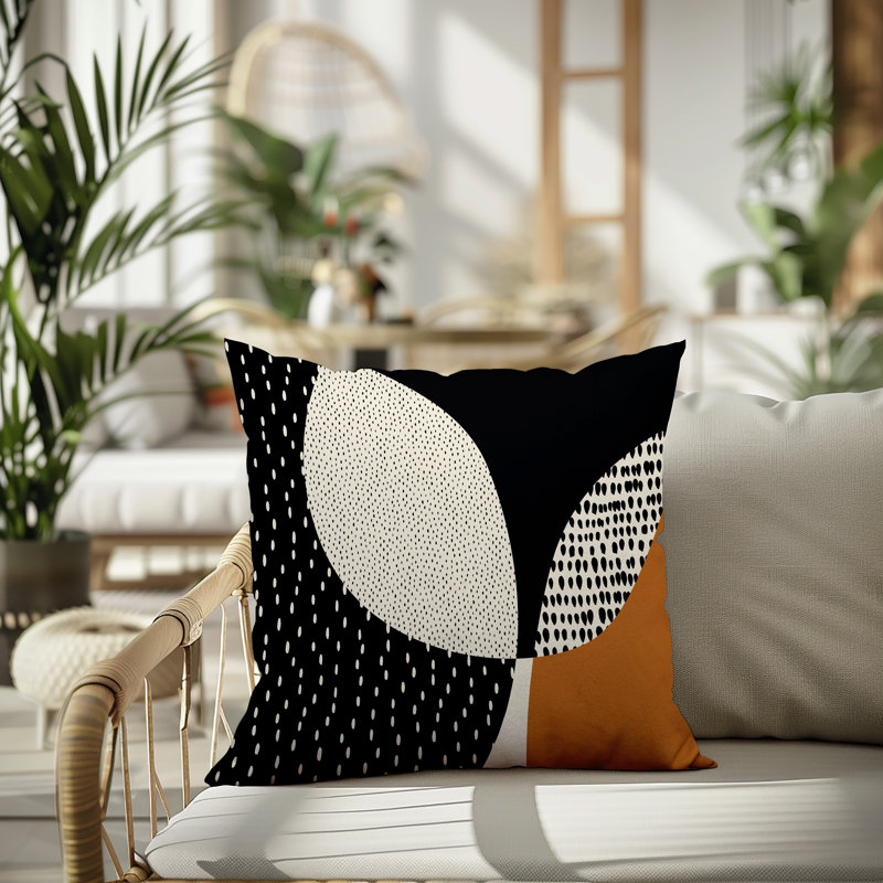 Coussin carré intérieur / extérieur pia, H 15 po x l 15 po, Orange brûlé / noir / blanc cassé